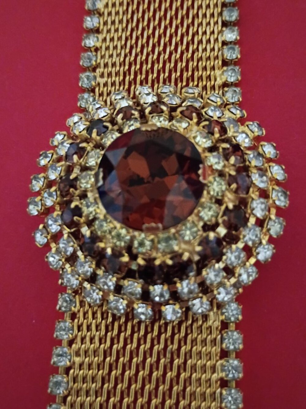 Hobe Vintage Golden and Rhinestone Mesh Bracelet - Picture 3 of 5